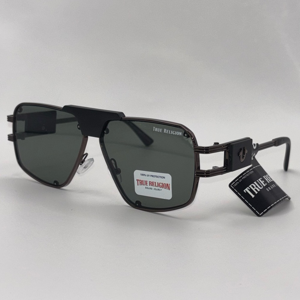 True Religion Oversized Shield Sunglasses Bronze Metal Gray Lens NWT